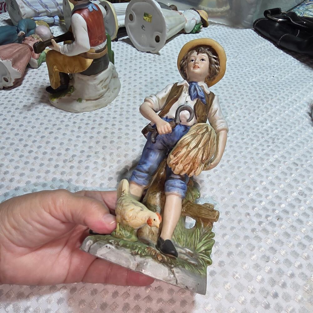 HOMCO VINTAGE THE HARVEST FARM BOY FIGURINE